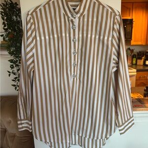 J.Crew Tan and White Striped Button-Up Shirt